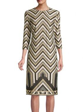 Trina Turk - Eastern Luxe Becket Chevron Dress metallic knit size 6